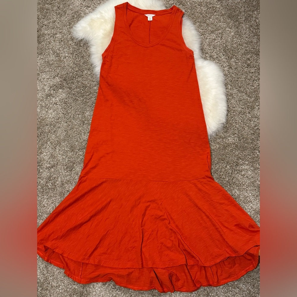 Caslon Nordstrom Orange Scoop Neck Cotton Blend Drop Waist Midi Dress Size S